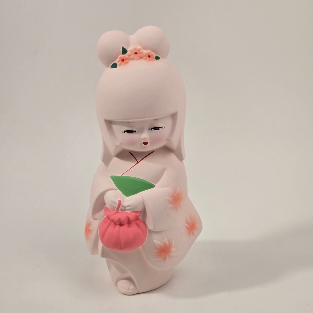 Vintage Japanese Hakata Uraku Doll Pink Kimono Girl Ceramic Figurine 7.5 Inch
